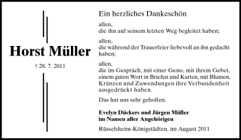 Traueranzeige von Horst Müller von Rüsselsheimer Echo, Groß-Gerauer-Echo, Ried Echo