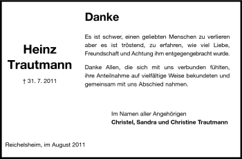 Traueranzeige von Heinz Trautmann von Odenwälder Echo