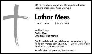 Traueranzeige von Lothar Mees von Rüsselsheimer Echo, Groß-Gerauer-Echo, Ried Echo