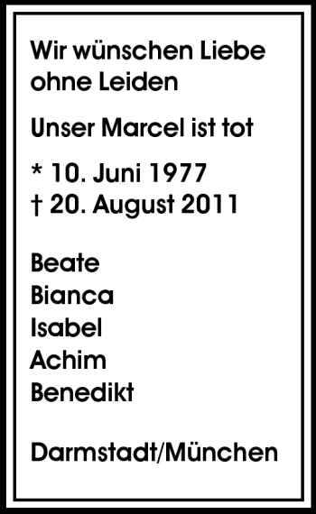 Traueranzeige von Marcel  von Echo-Zeitungen (Gesamtausgabe)