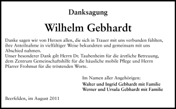 Traueranzeige von Wilhelm Gebhardt von Odenwälder Echo