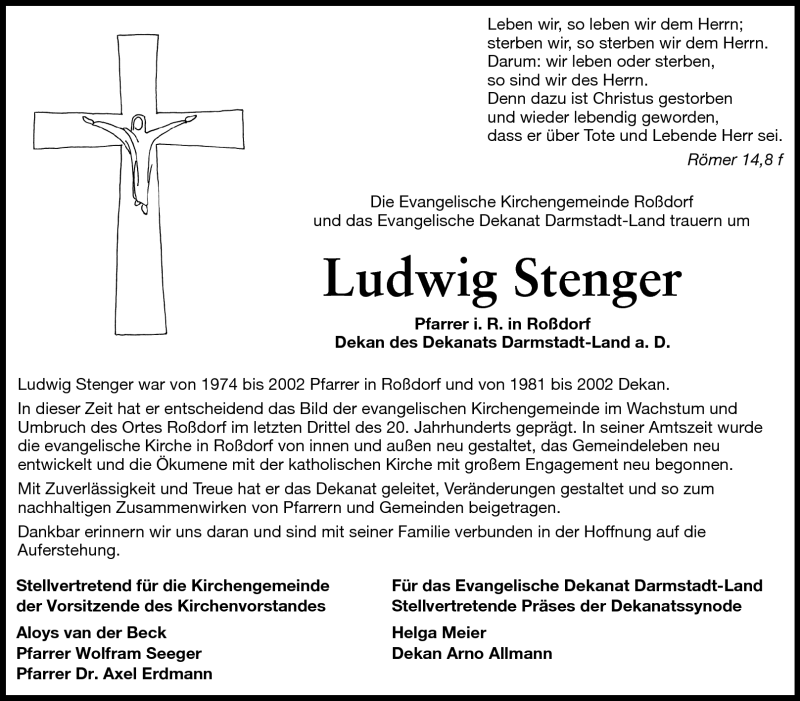  Traueranzeige für Ludwig Georg Stenger vom 24.08.2011 aus Echo-Zeitungen (Gesamtausgabe)
