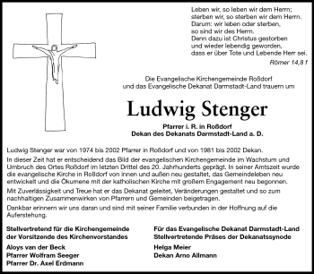 Traueranzeige von Ludwig Georg Stenger von Echo-Zeitungen (Gesamtausgabe)