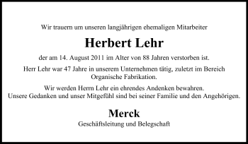 Traueranzeige von Herbert Lehr von Echo-Zeitungen (Gesamtausgabe)