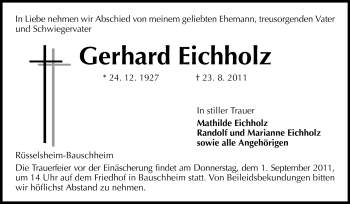 Traueranzeige von Gerhard Eichholz von Rüsselsheimer Echo, Groß-Gerauer-Echo, Ried Echo