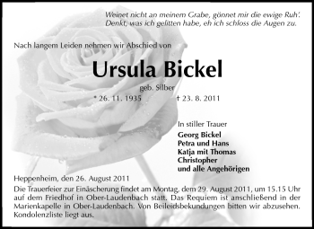 Traueranzeige von Ursula Bickel von Starkenburger Echo