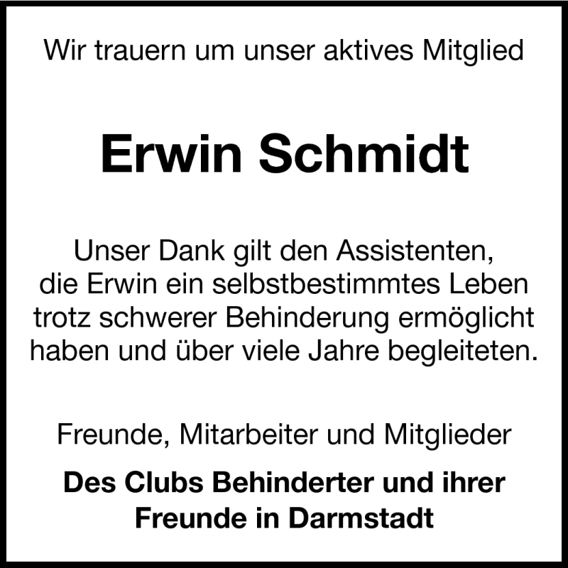  Traueranzeige für Erwin Schmidt vom 27.08.2011 aus Echo-Zeitungen (Gesamtausgabe)