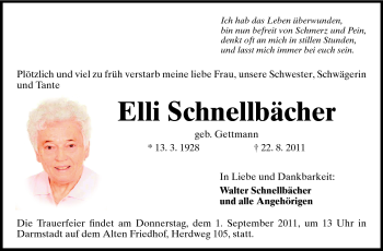 Traueranzeige von Elli Schnellbächer von Echo-Zeitungen (Gesamtausgabe)