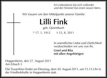 Traueranzeige von Lilli Fink von Starkenburger Echo