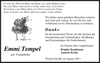 Traueranzeige von Emmi Tempel von Odenwälder Echo