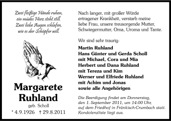 Traueranzeige von Margarete Ruhland von Odenwälder Echo