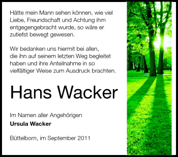 Traueranzeige von Hans Ludwig Wacker von Rüsselsheimer Echo, Groß-Gerauer-Echo, Ried Echo