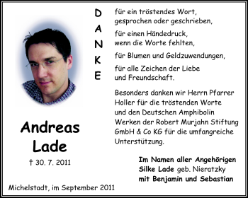 Traueranzeige von Andreas Lade von Odenwälder Echo