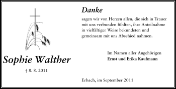 Traueranzeige von Sophie Walther von Odenwälder Echo