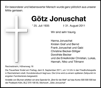 Traueranzeige von Götz Jonuschat von Odenwälder Echo