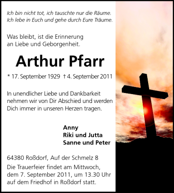 Traueranzeige von Arthur Pfarr von Echo-Zeitungen (Gesamtausgabe)