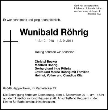 Traueranzeige von Wunibald Röhrig von Starkenburger Echo