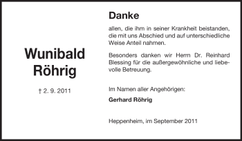 Traueranzeige von Wunibald Röhrig von Starkenburger Echo