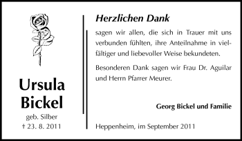 Traueranzeige von Ursula Bickel von Starkenburger Echo