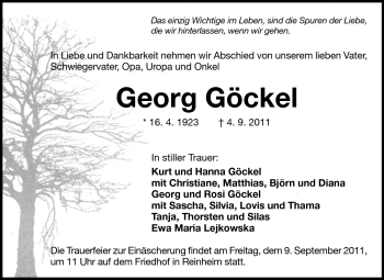 Traueranzeige von Georg Göckel von Echo-Zeitungen (Gesamtausgabe)