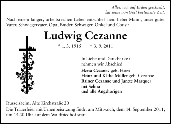 Traueranzeige von Ludwig Cezanne von Rüsselsheimer Echo, Groß-Gerauer-Echo, Ried Echo