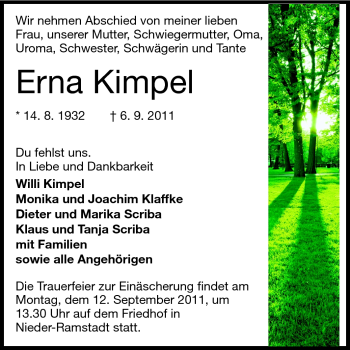 Traueranzeige von Erna Kimpel von Echo-Zeitungen (Gesamtausgabe)