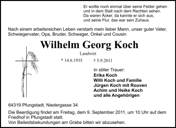 Traueranzeige von Wilhelm Georg Koch von Echo-Zeitungen (Gesamtausgabe)
