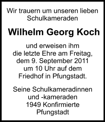 Traueranzeige von Wilhelm Georg Koch von Echo-Zeitungen (Gesamtausgabe)