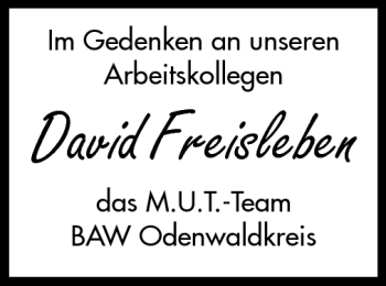 Traueranzeige von David Freisleben von Odenwälder Echo
