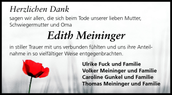 Traueranzeige von Edith Meininger von Darmstädter Echo, Odenwälder Echo, Rüsselsheimer Echo, Groß-Gerauer-Echo, Ried Echo