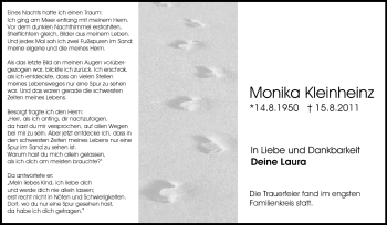 Traueranzeige von Monika Kleinheinz von Echo-Zeitungen (Gesamtausgabe)