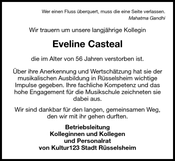 Traueranzeige von Eveline Casteal von Rüsselsheimer Echo, Groß-Gerauer-Echo, Ried Echo