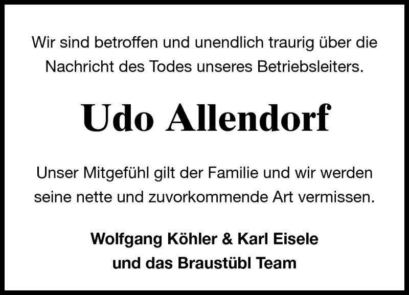  Traueranzeige für Udo Allendorf vom 10.09.2011 aus Echo-Zeitungen (Gesamtausgabe)