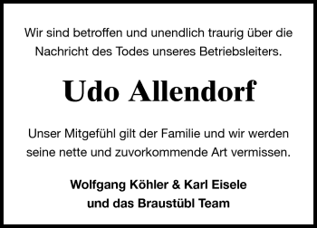 Traueranzeige von Udo Allendorf von Echo-Zeitungen (Gesamtausgabe)