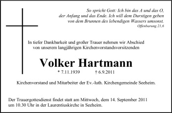 Traueranzeige von Volker Hartmann von Echo-Zeitungen (Gesamtausgabe)