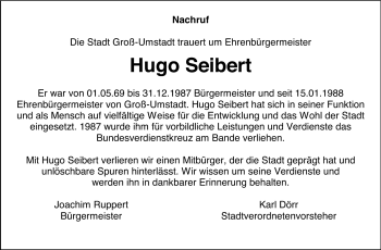 Traueranzeige von Hugo Seibert von Echo-Zeitungen (Gesamtausgabe)
