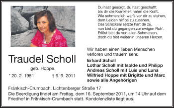 Traueranzeige von Traudel Scholl von Odenwälder Echo