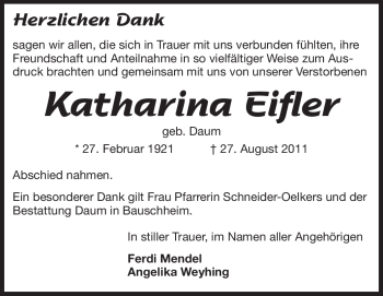 Traueranzeige von Katharina Eifler von Rüsselsheimer Echo, Groß-Gerauer-Echo, Ried Echo