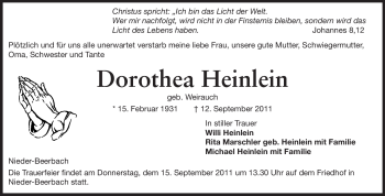 Traueranzeige von Dorothea Heinlein von Echo-Zeitungen (Gesamtausgabe)
