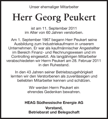 Traueranzeige von Georg Peukert von Echo-Zeitungen (Gesamtausgabe)