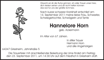 Traueranzeige von Hannelore Horn von Echo-Zeitungen (Gesamtausgabe)