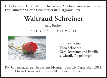 Traueranzeige von Waltraud Schreiner von Echo-Zeitungen (Gesamtausgabe)