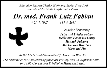 Traueranzeige von Dr. Frank-Lutz Fabian von Odenwälder Echo