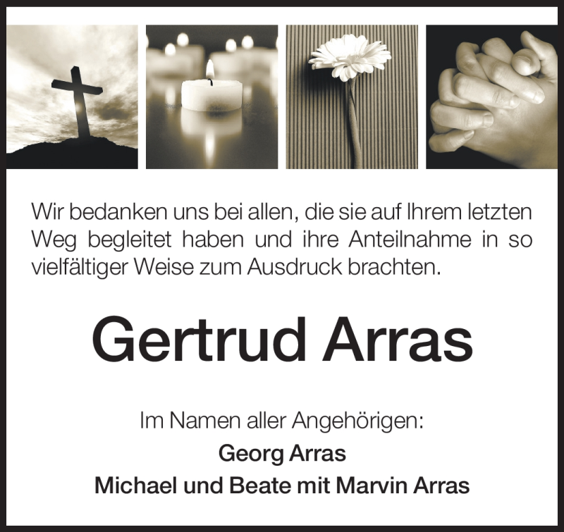  Traueranzeige für Gertrud Arras vom 24.09.2011 aus Echo-Zeitungen (Gesamtausgabe)