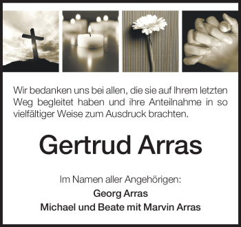 Traueranzeige von Gertrud Arras von Echo-Zeitungen (Gesamtausgabe)