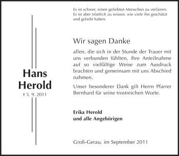 Traueranzeige von Hans Herold von Rüsselsheimer Echo, Groß-Gerauer-Echo, Ried Echo