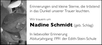 Traueranzeige von Nadine Schmidt von Echo-Zeitungen (Gesamtausgabe)
