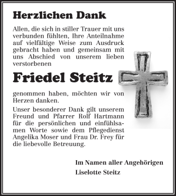 Traueranzeige von Friedel Steitz von Echo-Zeitungen (Gesamtausgabe)