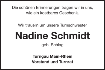Traueranzeige von Nadine Schmidt von Echo-Zeitungen (Gesamtausgabe)