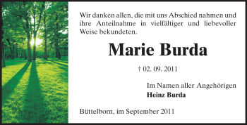 Traueranzeige von Marie Burda von Rüsselsheimer Echo, Groß-Gerauer-Echo, Ried Echo